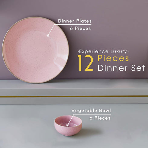 Pink Marble Ceramic Dinner Set - 12 pieces ( 6 Plates + 6 Bowls ) - The Earth Store - Dinnerware